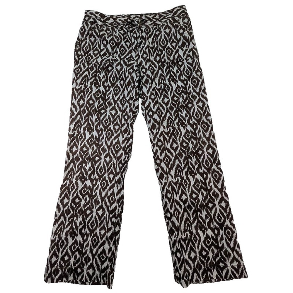 INC Linen Wide Leg Pants Womens 12 Brown Tribal Global Boho Coastal Eclectic